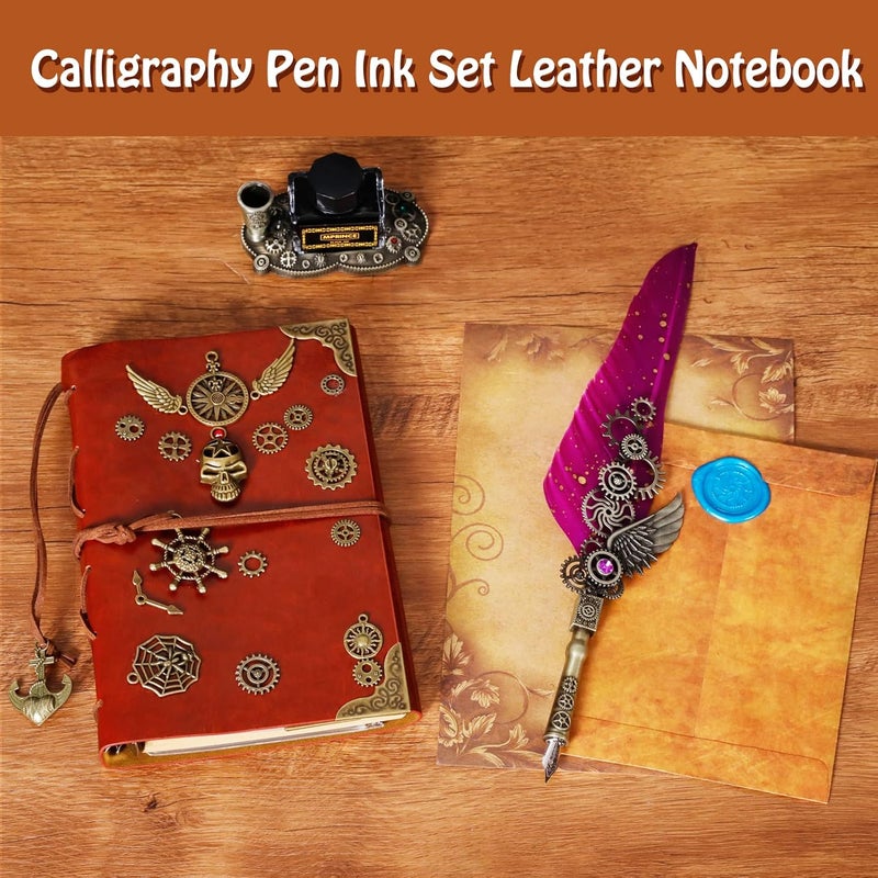 Aifeiter Quill Pen and Ink Set With Quill and 5 Replaceable Nibs,Seal Stamp,Spoon,Wax Beads,White Wax,Pen Holder, Cup,Envelope,Letter Paper,Envelope Tool(purple) - Image 5
